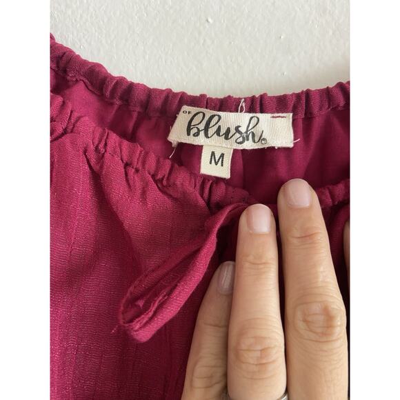 Women's Hint of Blush Peasant Crop Top Medium Burgundy Long Sleeve Romantic - Picture 3 of 6